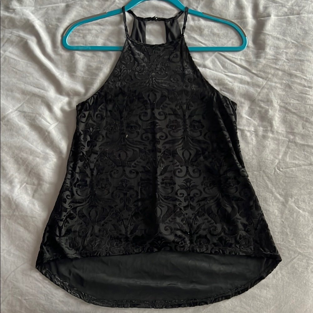 Francesca’s Black High Neck Velvet Tank Top